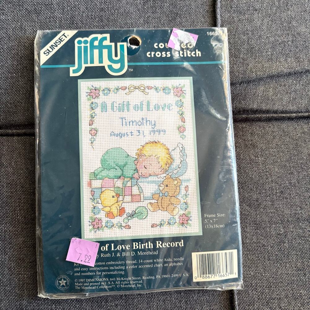 A Gift Of Love Birth Record Vintage Counted Cross Stitch Kit by Jiffy - 1997